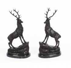 Vintage 17inch Pair of Bronze Stags Deer 20th C