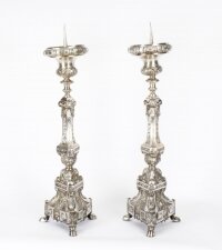 Antique Pair Large Baroque Silver Plated  Ecclesiastical Candlesticks 19th C | Ref. no. X0126 | Regent Antiques