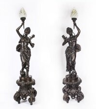 Antique Monumental Pair 202cm 6ft6" Bronze Figural Torcheres Lamps Circa 1920 | Ref. no. a3955 | Regent Antiques