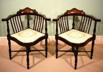 Antique Pair Of Edwardian Corner Chairs C.1900 Ref. No. 03495 Antique Pair of Edwardian Corner Chairs Sold - Antique Pair Of Edwardian Corner Chairs C.1900 Ref. No. 03495