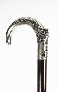 Antique French Walking Cane Stick Sterling Silver Fox Handle 19th Century