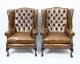Bespoke Pair Leather Chippendale Wingback Armchairs Saddle | Ref. no. 06566c | Regent Antiques