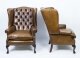 Bespoke Pair Leather Chippendale Wingback Armchairs Saddle | Ref. no. 06566c | Regent Antiques