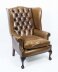 Bespoke Leather Chippendale Wingback Chair Armchair yellow tan | Ref. no. 06566d | Regent Antiques