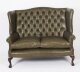 Bespoke English Leather Chippendale Club Settee Sofa Alga Green | Ref. no. 06770g | Regent Antiques