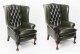 Bespoke Pair Leather Chippendale Wingback Armchairs  Alga Green | Ref. no. 06886G | Regent Antiques