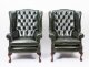Bespoke Pair Leather Chippendale Wingback Armchairs  Alga Green | Ref. no. 06886G | Regent Antiques