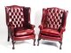 Bespoke Pair Leather Chippendale Wingback Armchairs Crimson | Ref. no. 08845r | Regent Antiques