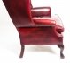 Bespoke Pair Leather Chippendale Wingback Armchairs Crimson | Ref. no. 08845r | Regent Antiques