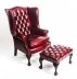 Bespoke Pair Leather Chippendale Wingback Armchairs Crimson | Ref. no. 08845r | Regent Antiques