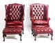 Bespoke Pair Leather Chippendale Wingback Armchairs Crimson | Ref. no. 08845r | Regent Antiques