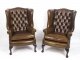 Bespoke Pair Leather Chippendale Wingback Armchairs with stool / coffee table | Ref. no. 08847a | Regent Antiques