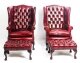 Bespoke Pair Leather Chippendale Wingback Armchairs & Pair Stools Crimson | Ref. no. 08847rs | Regent Antiques