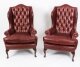 Bespoke Pair Leather Queen Anne Wingback Armchairs Chestnut | Ref. no. 09048a | Regent Antiques