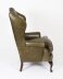 Bespoke Pair Leather Queen Anne Wingback Armchairs Alga Green | Ref. no. 09048h | Regent Antiques