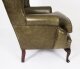 Bespoke Pair Leather Queen Anne Wingback Armchairs Alga Green | Ref. no. 09048h | Regent Antiques