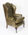 Bespoke Pair Leather Queen Anne Wingback Armchairs Alga Green | Ref. no. 09048h | Regent Antiques