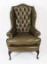 Bespoke Pair Leather Queen Anne Wingback Armchairs Alga Green | Ref. no. 09048h | Regent Antiques