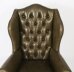 Bespoke Pair Leather Queen Anne Wingback Armchairs Alga Green | Ref. no. 09048h | Regent Antiques