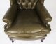 Bespoke Pair Leather Queen Anne Wingback Armchairs Alga Green | Ref. no. 09048h | Regent Antiques