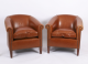 Bespoke Pair English Handmade Amsterdam Leather Arm Chairs Malt | Ref. no. 09085g | Regent Antiques