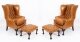 Bespoke Pair Leather Chippendale Wingback Armchairs & Pair Stools  Bruciato | Ref. no. A2678a | Regent Antiques