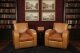 Bespoke Pair English Handmade Art Deco Leather Arm Chairs Bruciato | Ref. no. A5186 | Regent Antiques