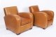 Bespoke Pair English Handmade Art Deco Leather Arm Chairs Bruciato | Ref. no. A5186 | Regent Antiques