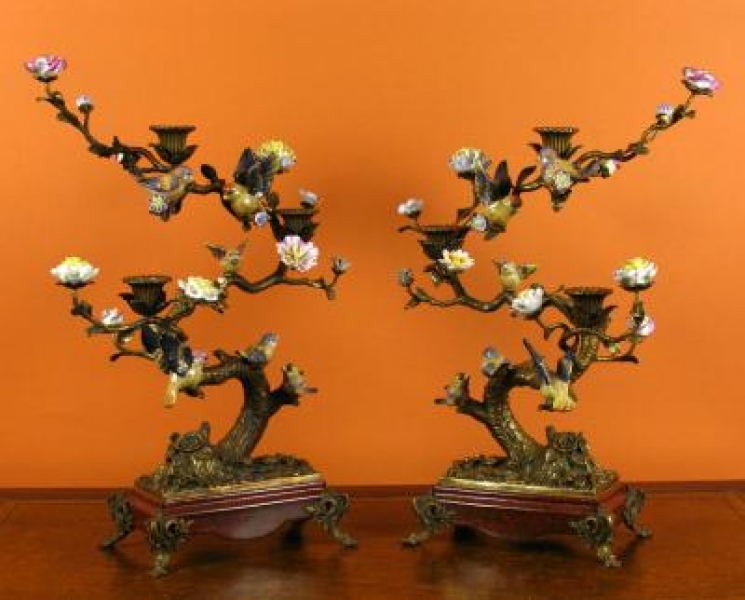 Stunning Pair Ormolu and Porcelain Floral Candelabras | Ref. no. 00131 | Regent Antiques