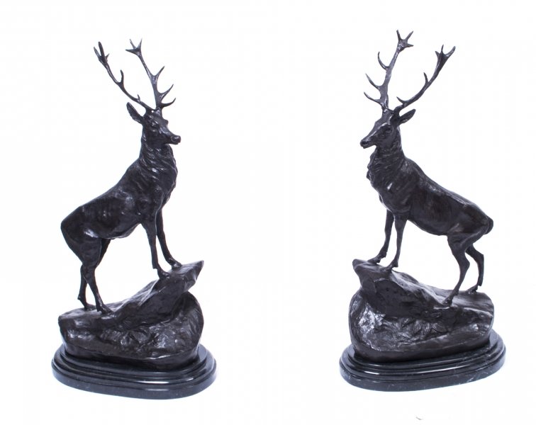 Pair of Bronze Stag Statuettes After Moigniez | Ref. no. 00136 | Regent Antiques