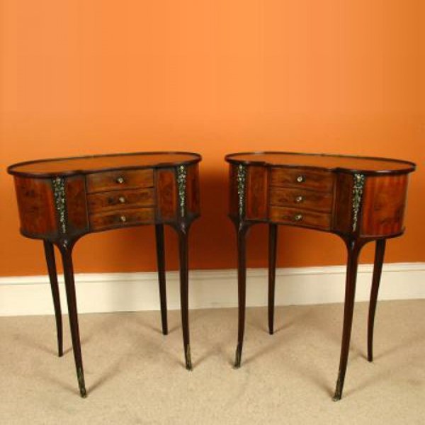 Pair Victorian Style Walnut Kidney Bedside Tables | Ref. no. 00141 | Regent Antiques