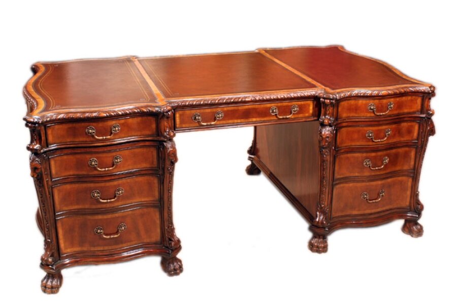 Vintage 6ft Flame Mahogany Lion\'s Head Partner\'s Desk | Ref. no. 00179 | Regent Antiques