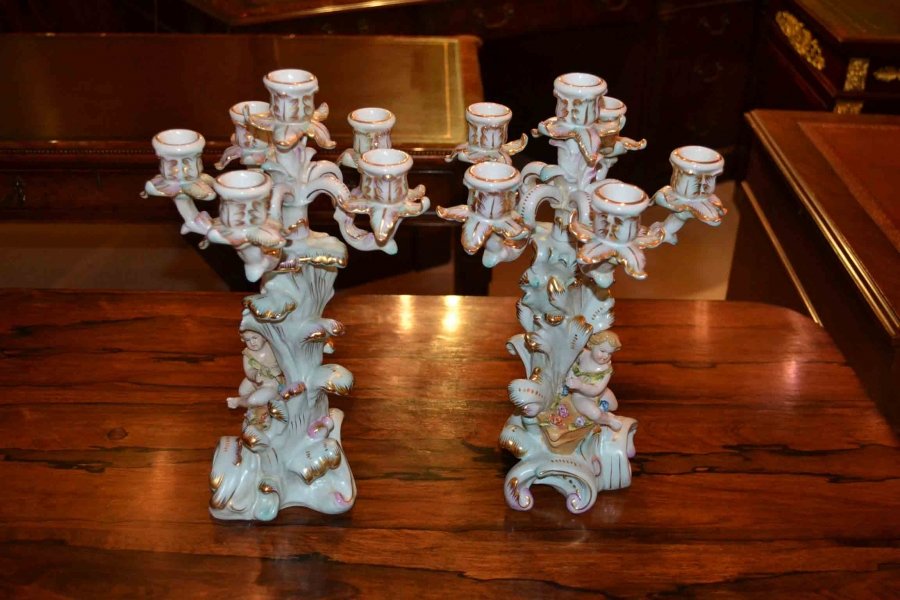 Beautiful Pair German Dresden Porcelain Candelabras | Ref. no. 00222 | Regent Antiques