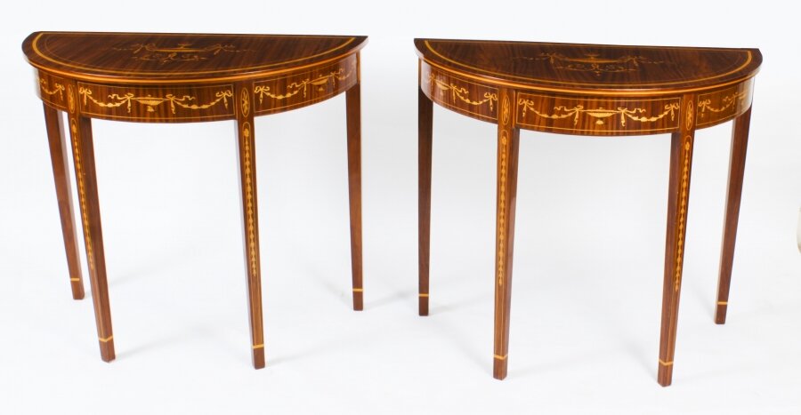 Vintage Pair of Sheraton Revival Half Moon Console Tables 20th C | Ref. no. 00232 | Regent Antiques