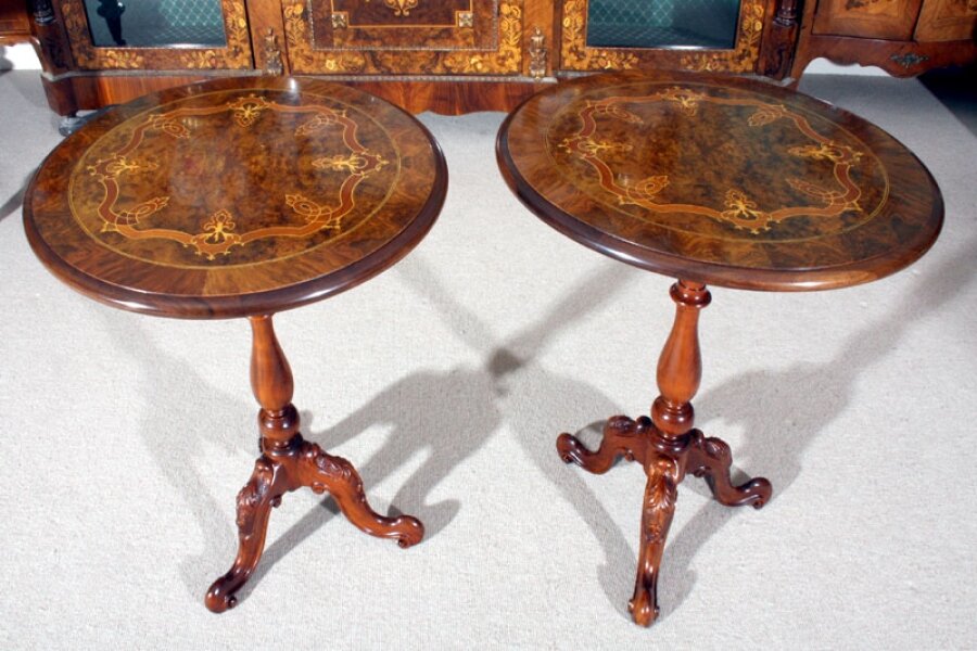 Stunning Pair Victorian Burr Walnut Occasional Tables | Ref. no. 00622 | Regent Antiques