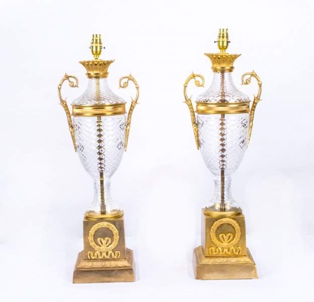 Pair Fine Cut Glass & Ormolu Empire Style Lamps Wired | Ref. no. 00634 | Regent Antiques