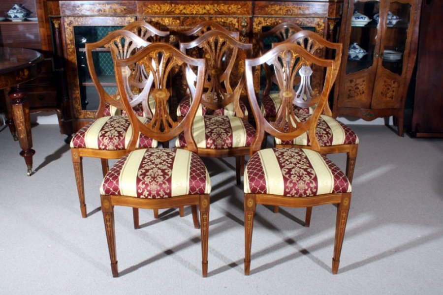 8 Gorgeous Sheraton Inlaid Walnut Dining Chairs | Ref. no. 00675a | Regent Antiques