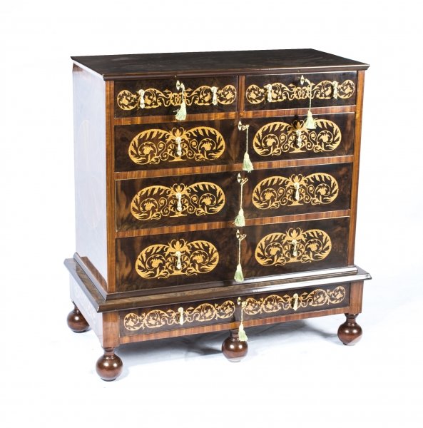 Queen Anne Style Walnut Marquetry Chest Drawers | Ref. no. 00698 | Regent Antiques