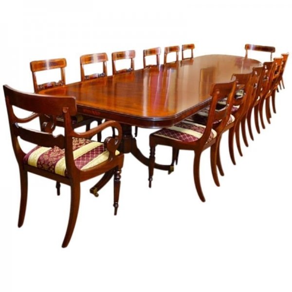 14 Ft Three Pillar Mahogany Dining Table And Chairs Ref 00745a