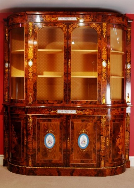 Victorian Burr Walnut Display Cabinet Sevres Plaque | Ref. no. 00818 | Regent Antiques