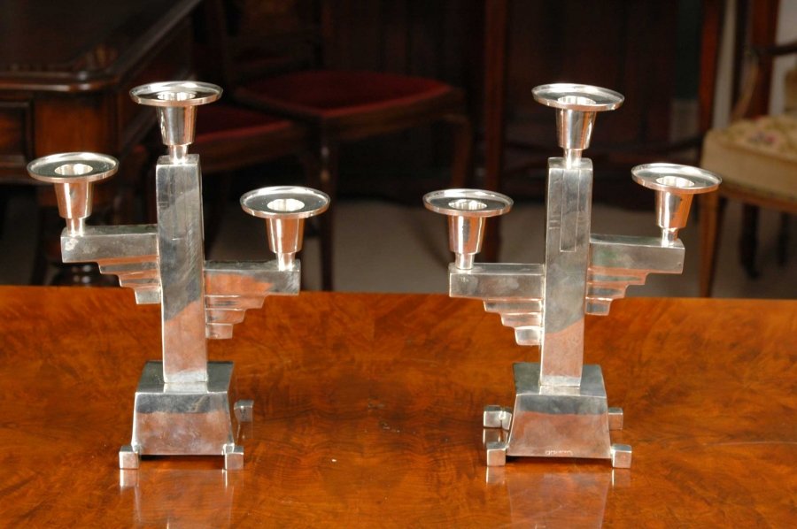 Stylish Silver Plate Art Deco Silver 3 Light Candelabra | Ref. no. 00873 | Regent Antiques