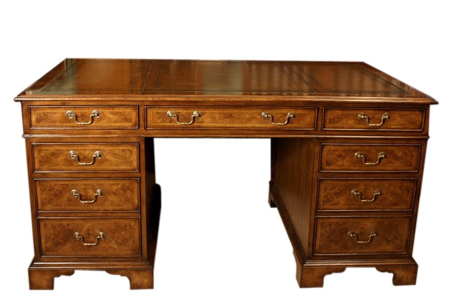 Vintage Victorian Revival Burr Walnut Pedestal Desk 5ftx3ft  20th C | Ref. no. 00949a | Regent Antiques