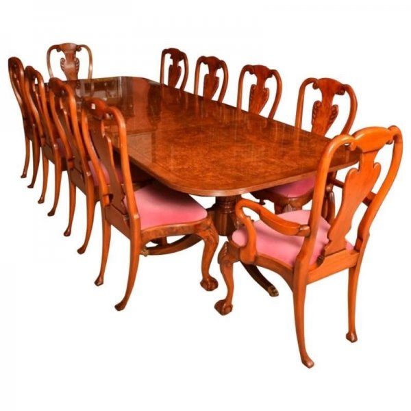 Burr Walnut 10ft Regency Style Dining Table & 10 Chairs | Ref. no. 00952b | Regent Antiques
