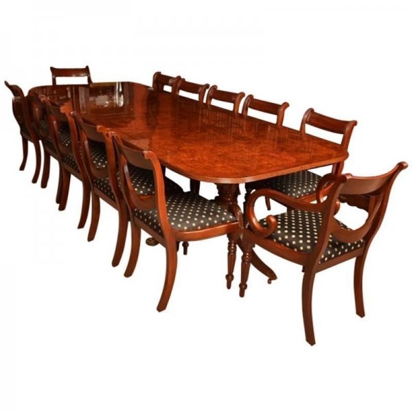 Burr Walnut 10ft Regency Style Dining Table 12 Swag Chairs | Ref. no. 00952c | Regent Antiques