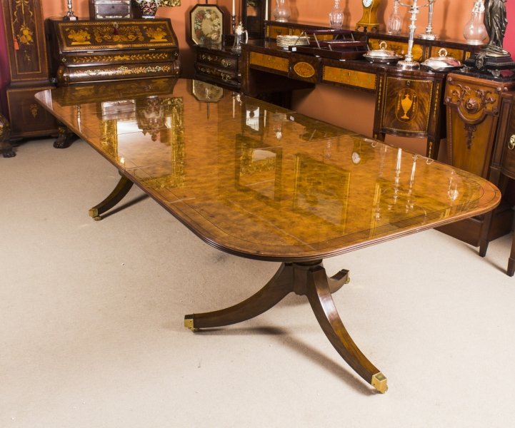 Bespoke 10 ft Burr Walnut Regency Style Twin Pillar Dining Table | Ref. no. 00952p | Regent Antiques