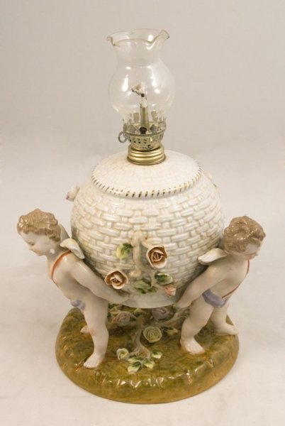 Lovely Dresden Porcelain Cherub Oil Lamp | Ref. no. 01031 | Regent Antiques