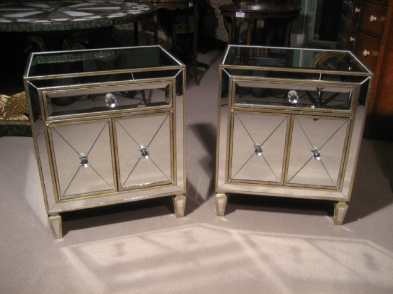 mirrored antique bedside tables
