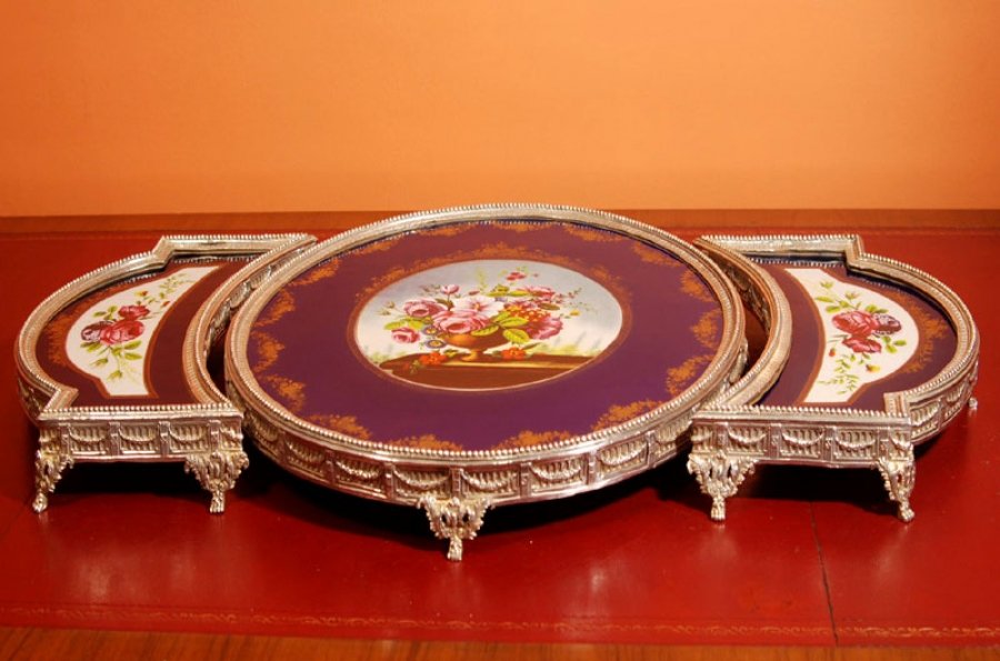 Victorian Silver Plate & Porcelain Triple Centrepiece | Ref. no. 01054 | Regent Antiques