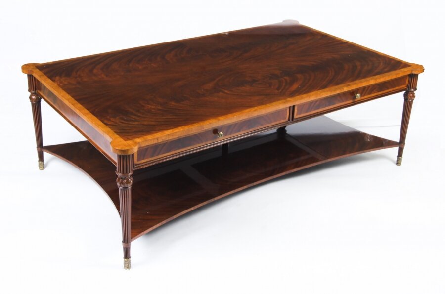 Bespoke Contemporary Flame Mahogany Coffee Table With Two Drawers | Ref. no. 01078 | Regent Antiques