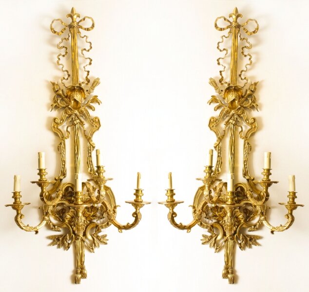 Vintage Monumental Pair Empire Revival Ormolu Wall Lights 20th Century | Ref. no. 01241b | Regent Antiques